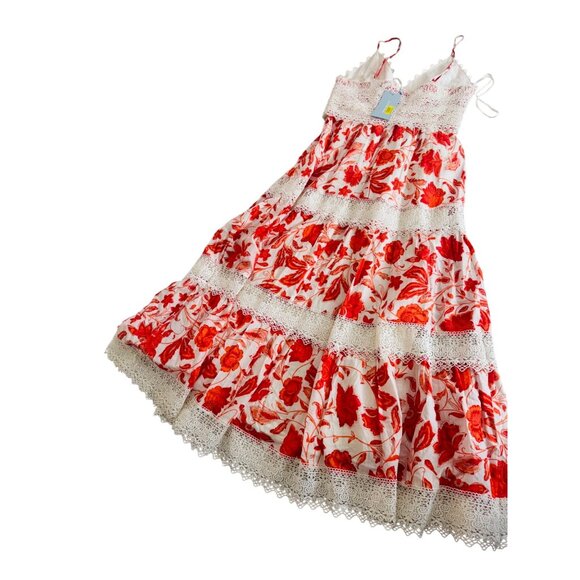NWT Antonio Melani Maxi Dress Size 8 .Red & White Floral Lace Maxi - Picture 2 of 16